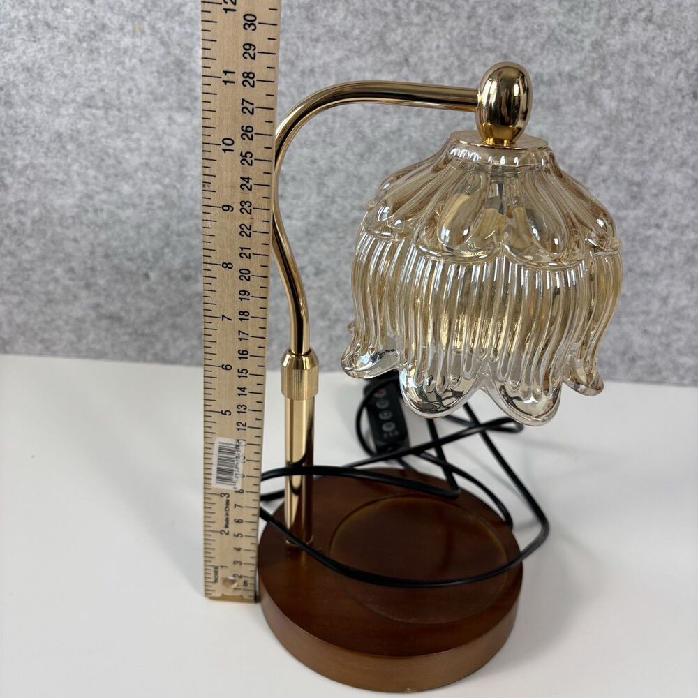 Rotating Candle Warmer Lamp Glass Shade Wood Base Temperature Adjustable LED - Picture 11 of 11